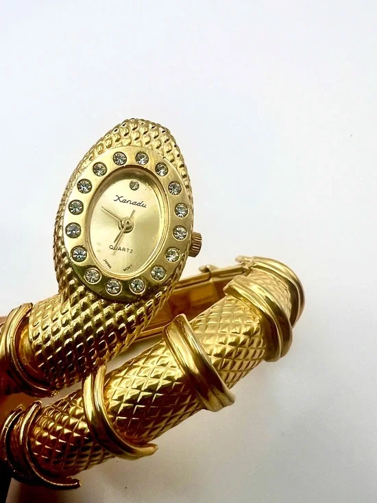 Xanadu Womens Gold Snake Serpentine Wrap Bracelet Watch with Crystal Accents - Picture 5 of 7